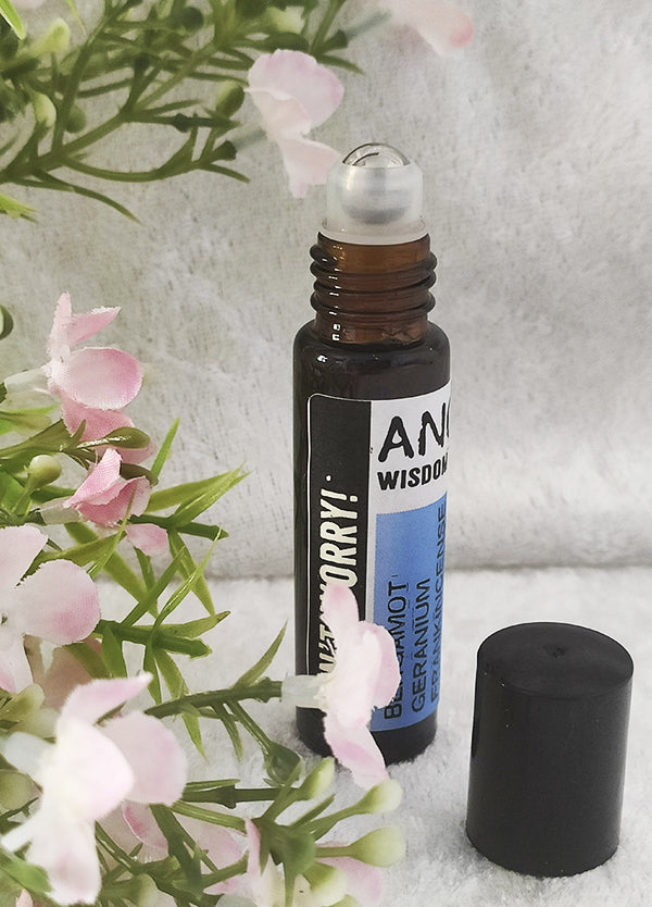 Fuera Preocupaciones!! Mezcla de aceites esenciales roll-on 10 ml (bergamota, geranio e incienso)