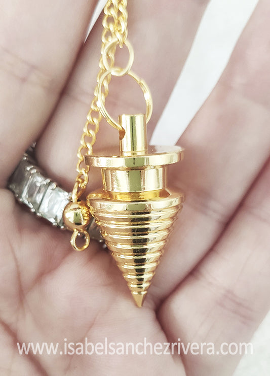 Péndulo de Metal cónico acanalado Dorado Sanación Dowsing A++