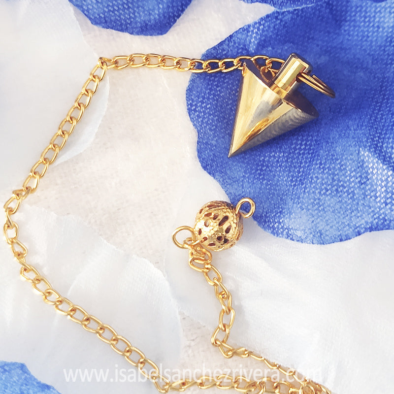 Péndulo Cono de Metal dorado Sanación Dowsing A++