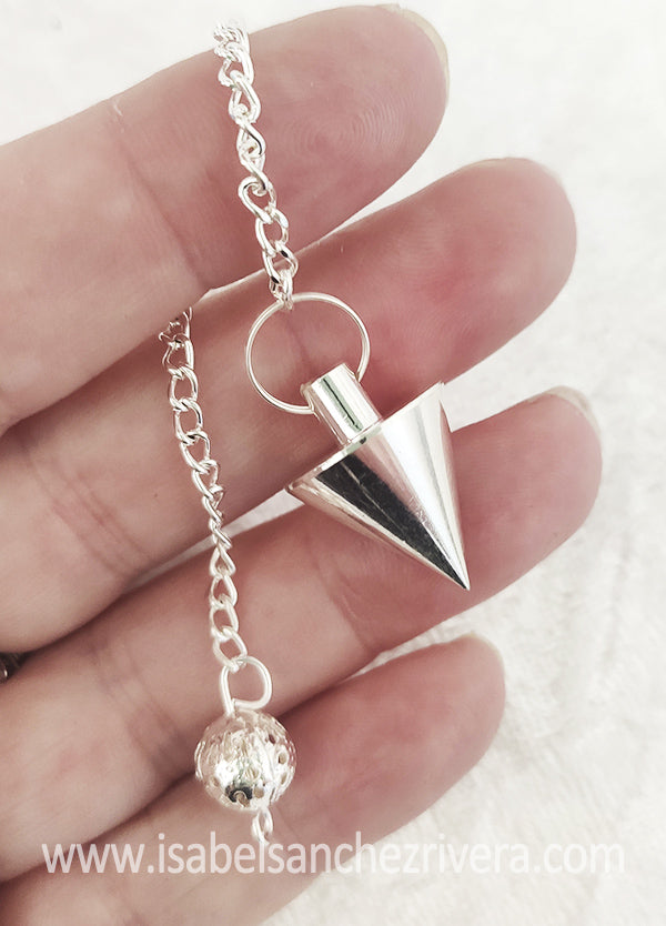 Péndulo Cono de Metal Plateado Sanación Dowsing A++