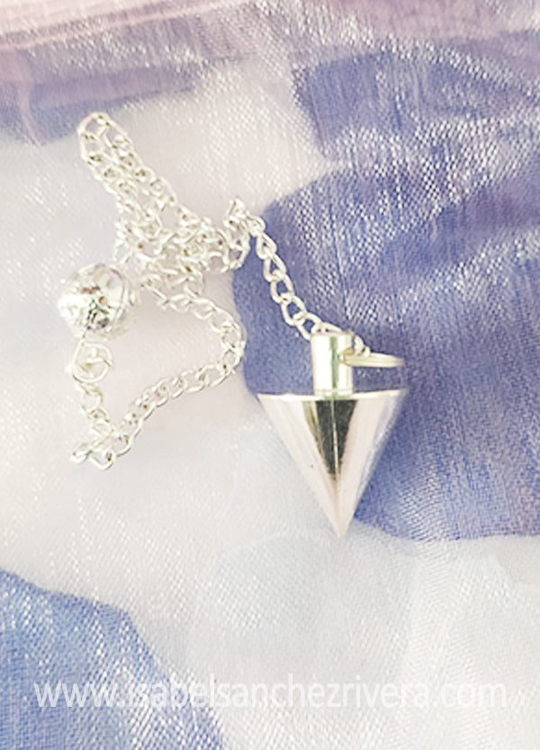 Péndulo Cono de Metal Plateado Sanación Dowsing A++