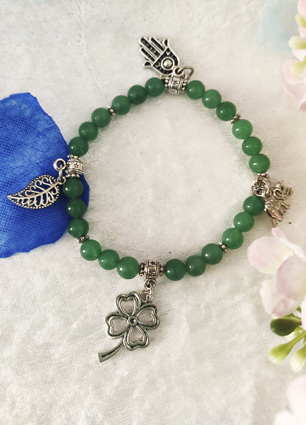Pulsera De La Suerte Con Cuatro Dijes jade verde | AMISTAD