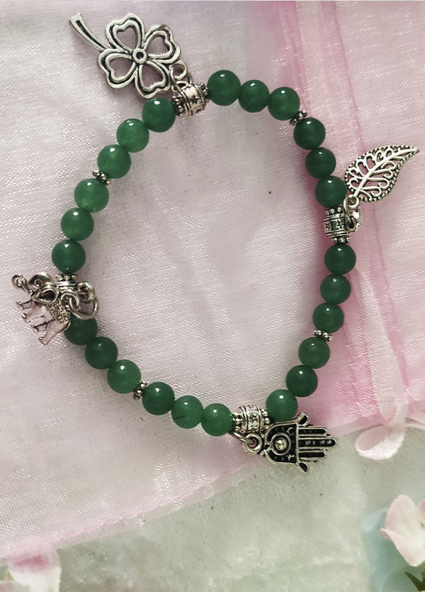 Pulsera De La Suerte Con Cuatro Dijes jade verde | AMISTAD