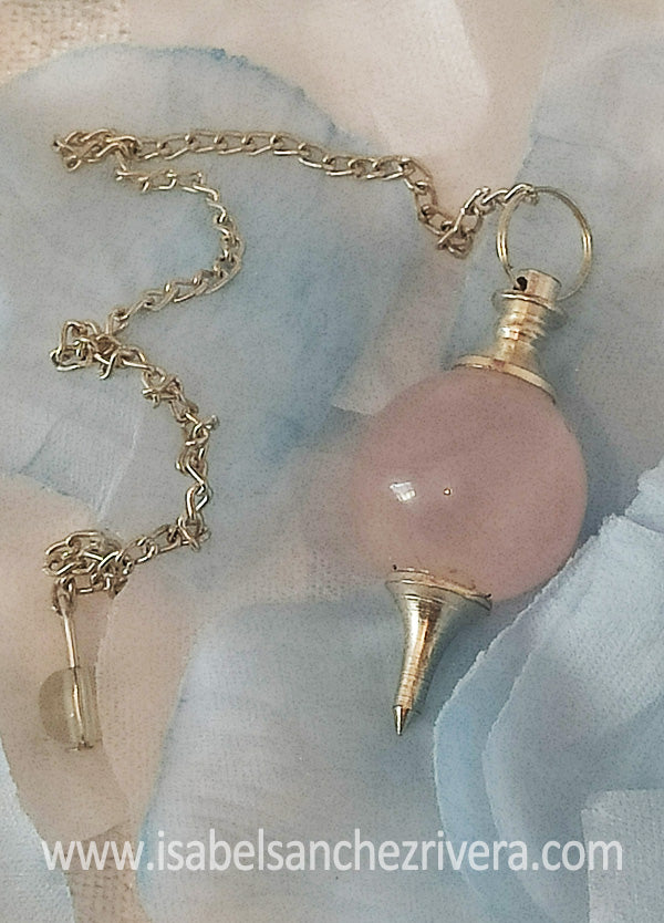 Péndulo Esférico de Cuarzo Rosa en piedra natural Dowsing A++