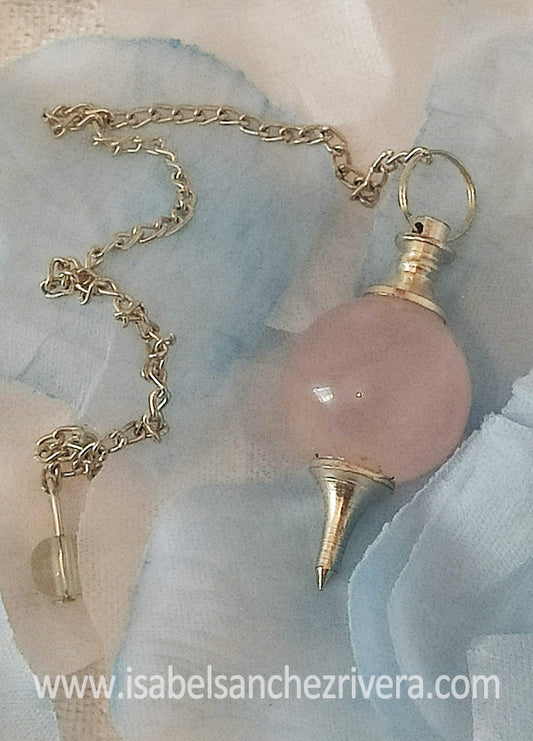 Péndulo Esférico de Cuarzo Rosa en piedra natural Dowsing A++