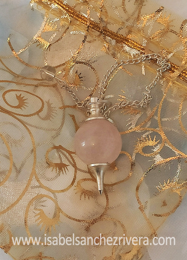 Péndulo Esférico de Cuarzo Rosa en piedra natural Dowsing A++
