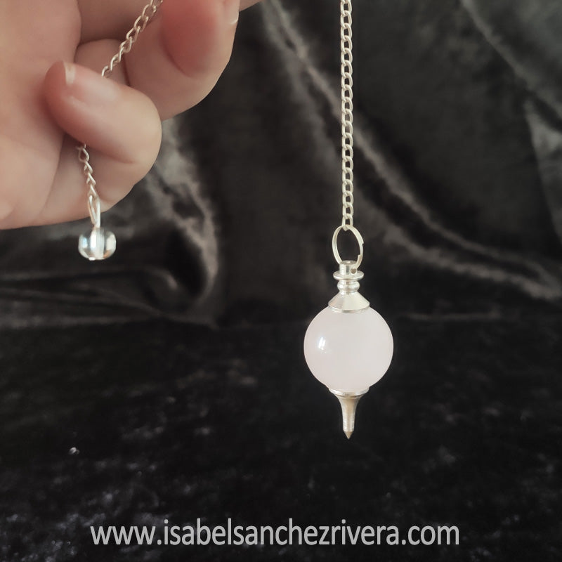 Péndulo Esférico de Cuarzo Rosa en piedra natural Dowsing A++