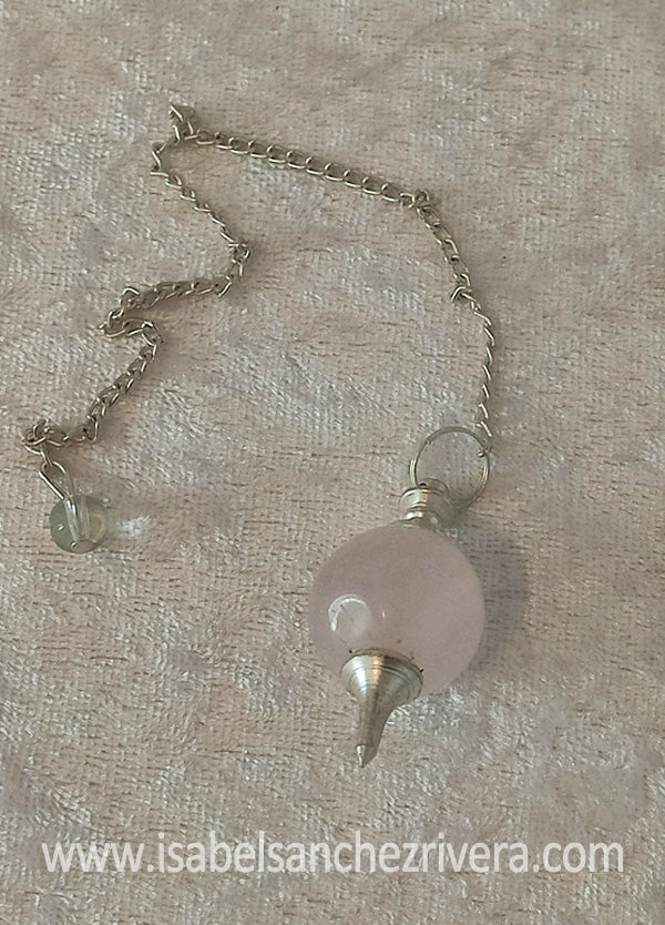 Péndulo Esférico de Cuarzo Rosa en piedra natural Dowsing A++