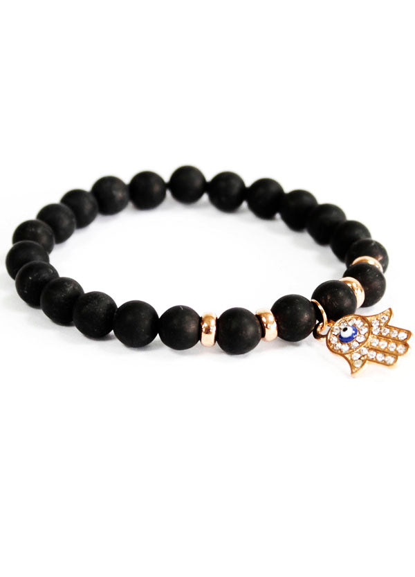 Pulsera Hamsa Agata Negra PROTECCIÓN y Bendiciones