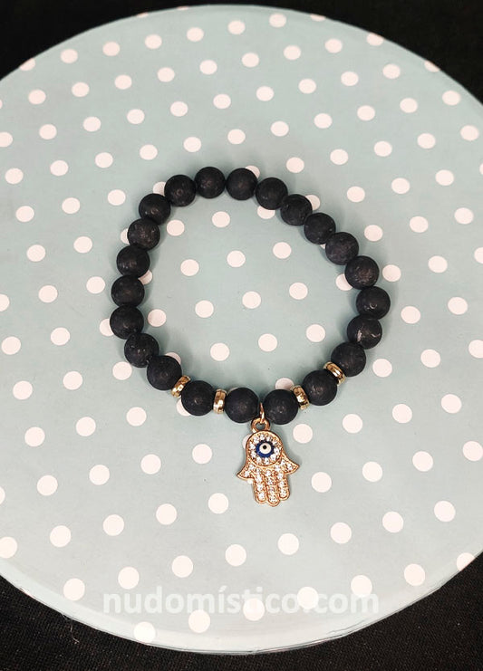 Pulsera Hamsa Agata Negra PROTECCIÓN y Bendiciones