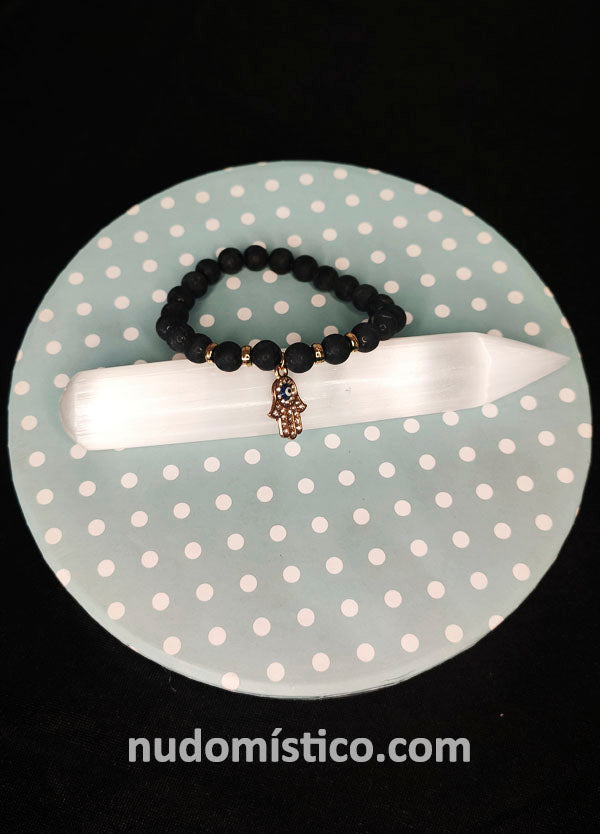 Pulsera Hamsa Agata Negra PROTECCIÓN y Bendiciones