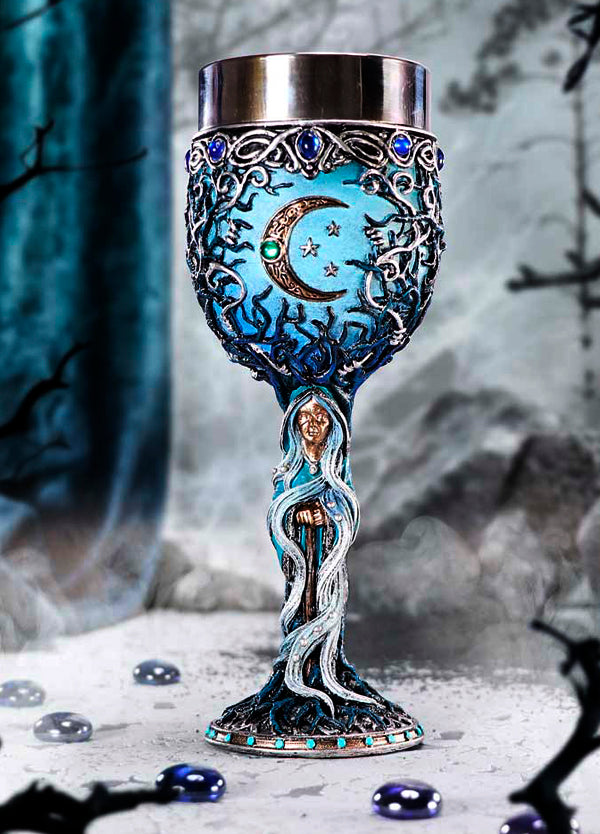 Cáliz la Anciana Diosa Triple Luna. Copa de Bruja para Altar